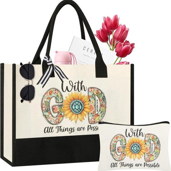 Christian Gifts Women Canvas Tote Bag Makeup Organizer Stylish Durable - Picture 1 of 7
